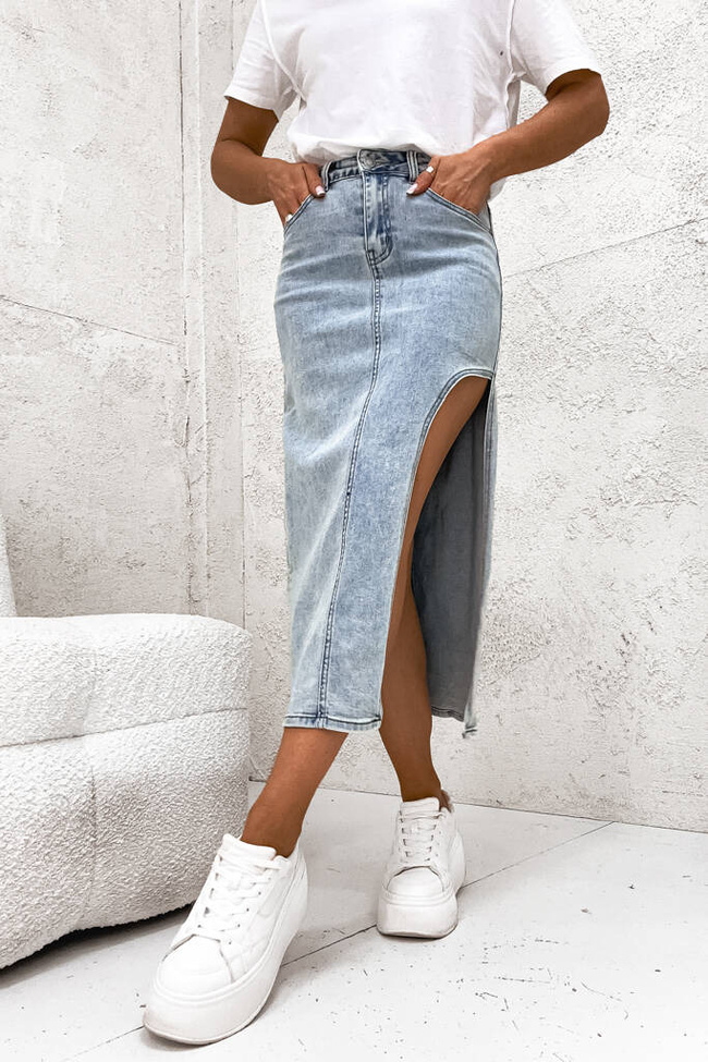 SPÓDNICA JEANSOWA MIDI Z WYCIĘCIEM- NIEBIESKA