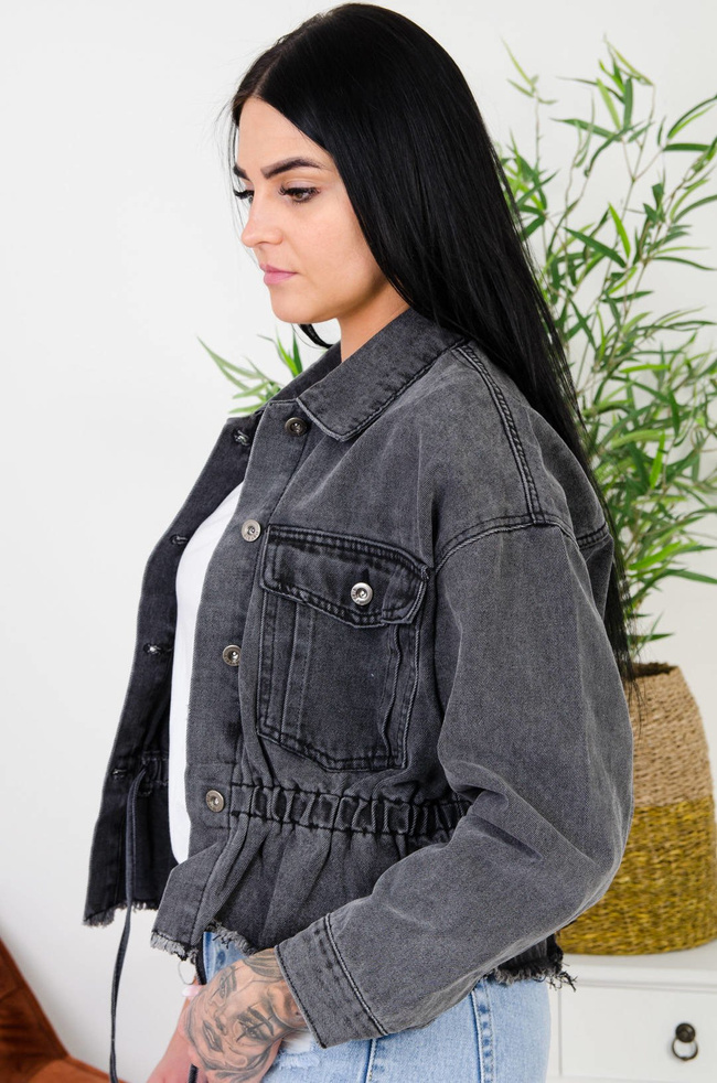 CIEMNO SZARA KURTKA JEANSOWA Z MARSZCZENIEM