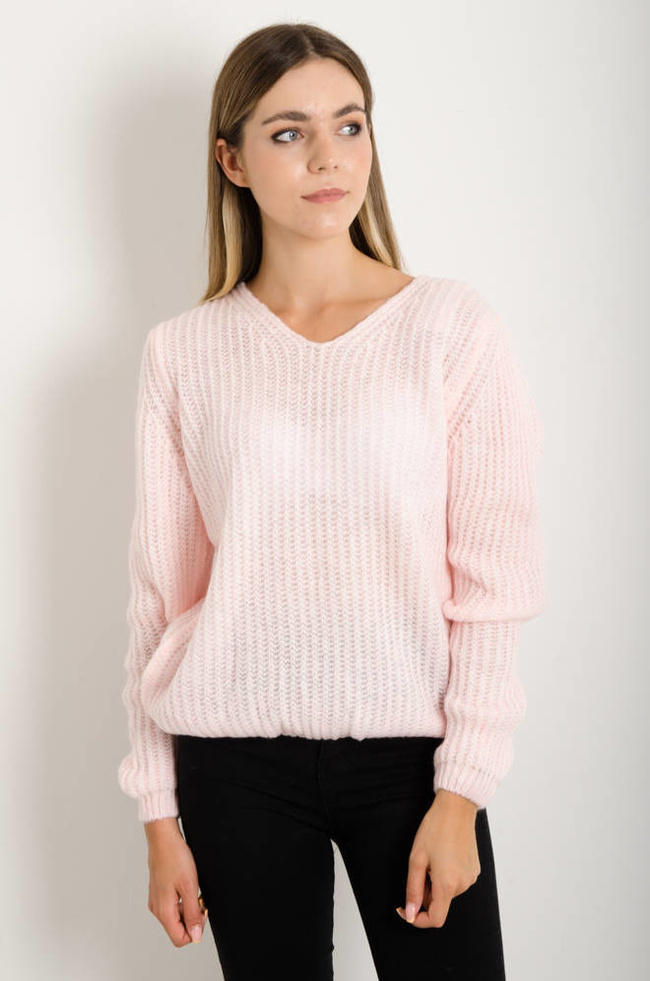 SWETER Z ŁAŃCUSZKIEM- JASNO-RÓŻOWY