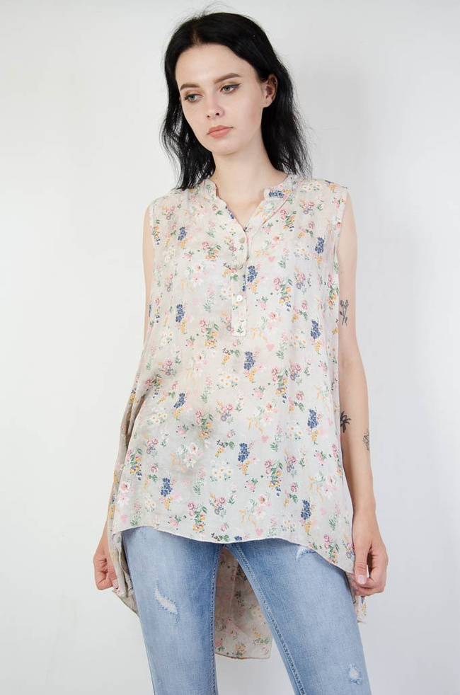 BEŻOWA BLUZKA W KWIATY