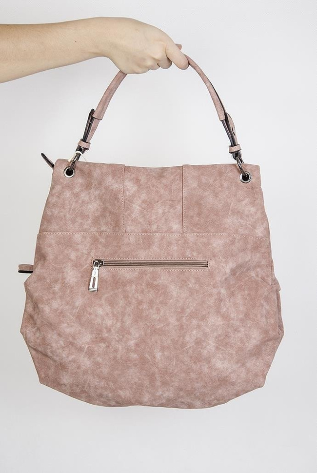 Duża pudroworóżowa torebka z nubuku