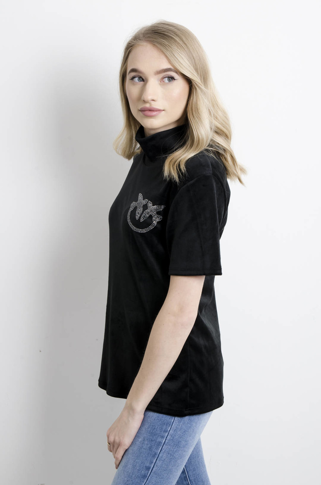 BLUZKA WELUROWA ZE STÓJKĄ- CZARNA