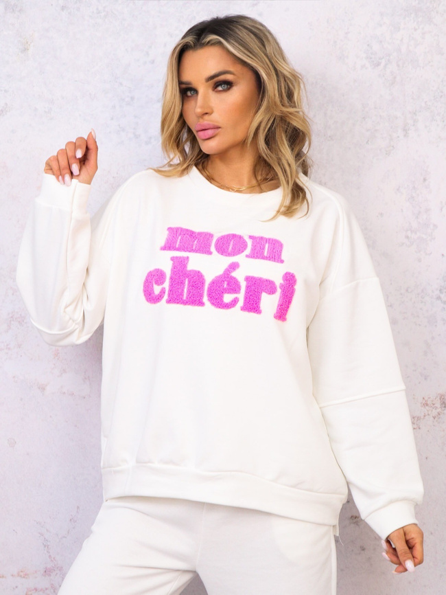 KOMPLET DRESOWY BLUZA Z NAPISEM+ SPODNIE- BIAŁY