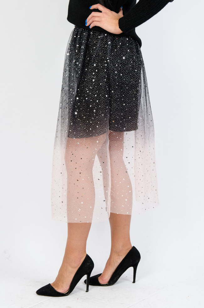 Czarno-różowa tiulowa spódnica z brokatem