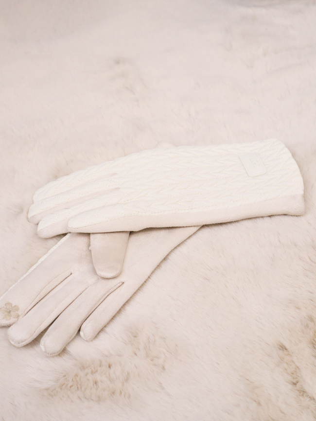 RĘKAWICZKI ZAMSZOWE Z PIKOWANIEM- EKRI