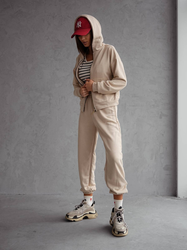 BAWEŁNIANY KOMPLET DRESOWY BLUZA ROZPINANA+ SPODNIE- BEŻOWY