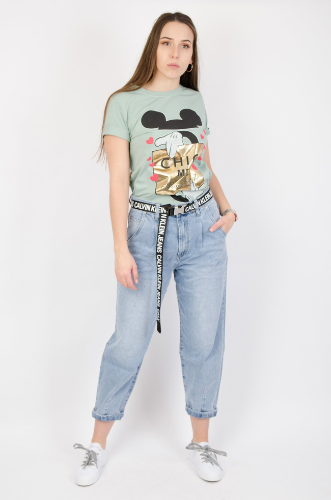 MIĘTOWY T-SHIRT Z NADRUKIEM