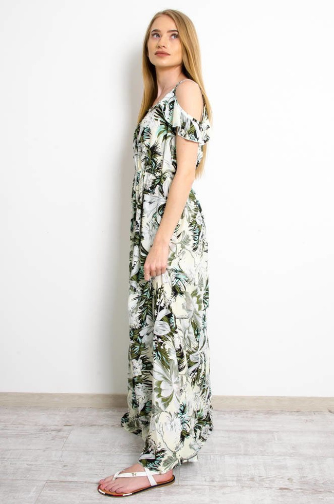 JASNOZIELONA SUKIENKA MAXI W KWIATOWY WZÓR