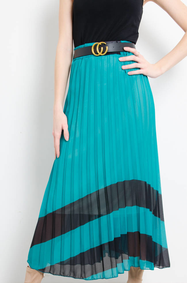 SPÓDNICA PLISOWANA Z PASKIEM - ZIELONA