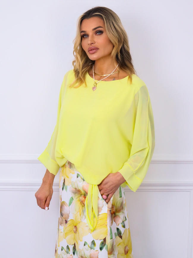 BLUZKA SZYFONOWA O KROJU NIETOPERZA Z WIĄZANIEM- ŻÓŁTA