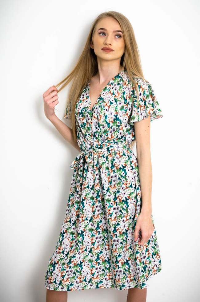 ZIELONA KWIECISTA SUKIENKA Z FALBANKĄ W RĘKAWACH