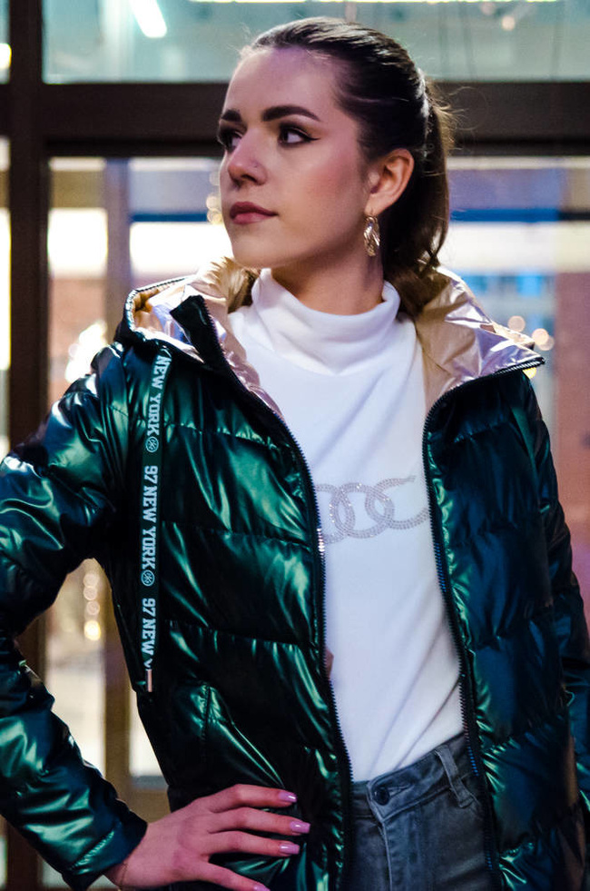 KURTKA PRZEJSCIOWA PIKOWANA Z KAPTUREM - ZIELONA 