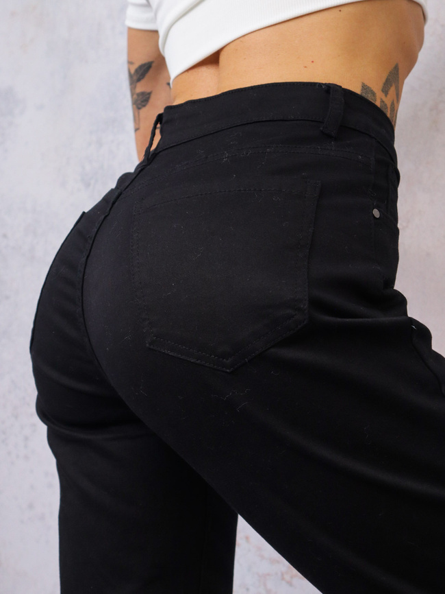 CZARNE MATERIAŁOWE SPODNIE- MOM FIT