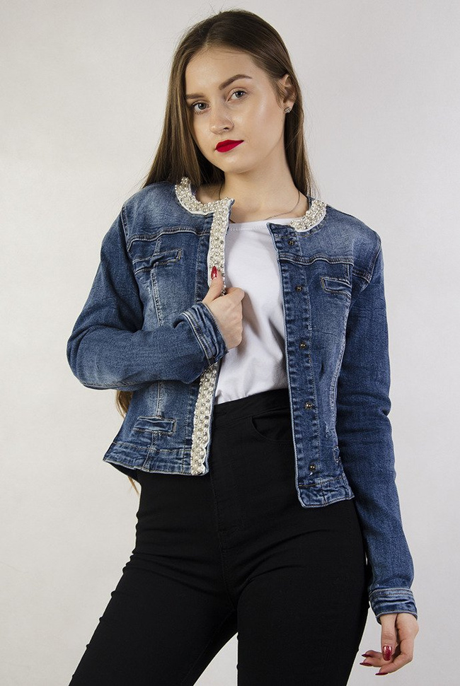 Kurtka jeansowa z perełkami
