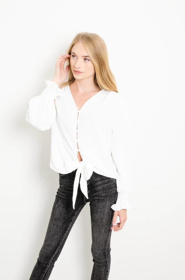 BIAŁA ZAPINANA BLUZKA Z WIĄZANIEM NA DOLE