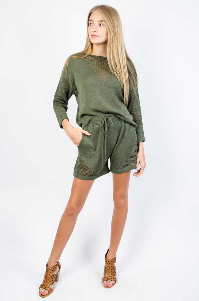 ZIELONY AKRYLOWY KOMPLET SPODENKI + BLUZKA