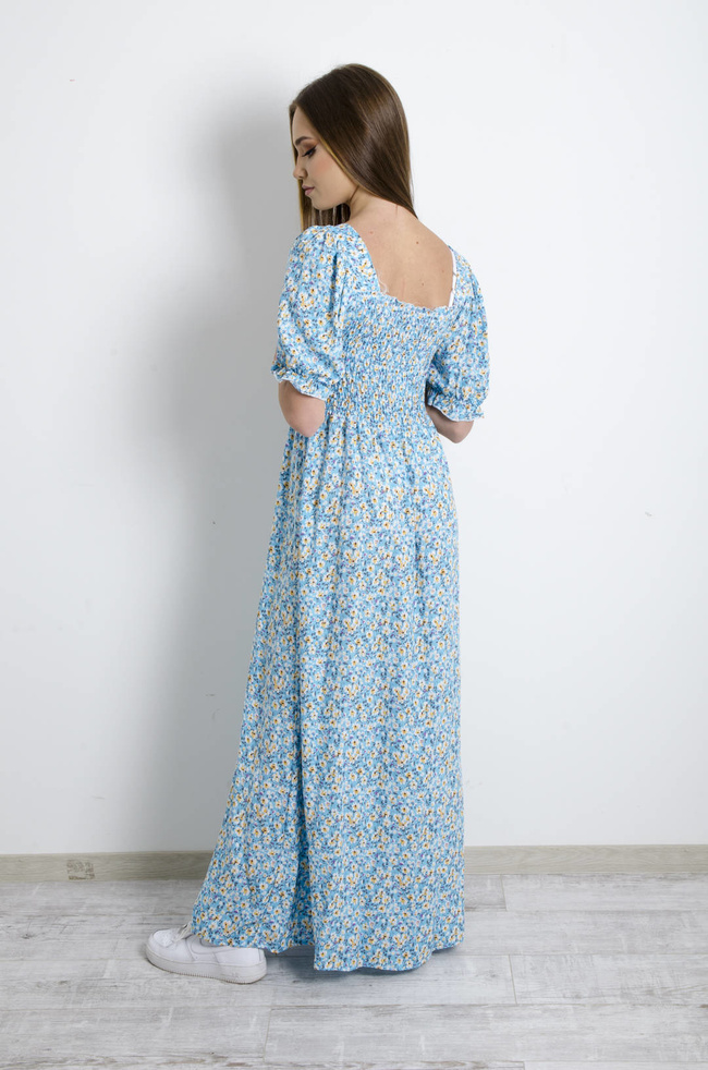 SUKIENKA MAXI W KWIATY - NIEBIESKA