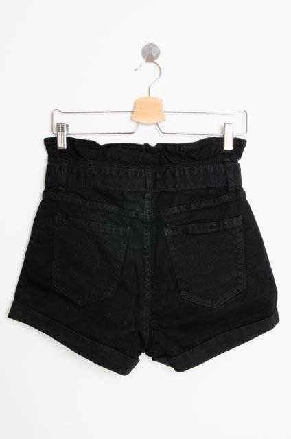 CZARNE JEANSOWE SZORTY Z WIĄZANIEM I GUMĄ W PASIE-WYSOKI STAN