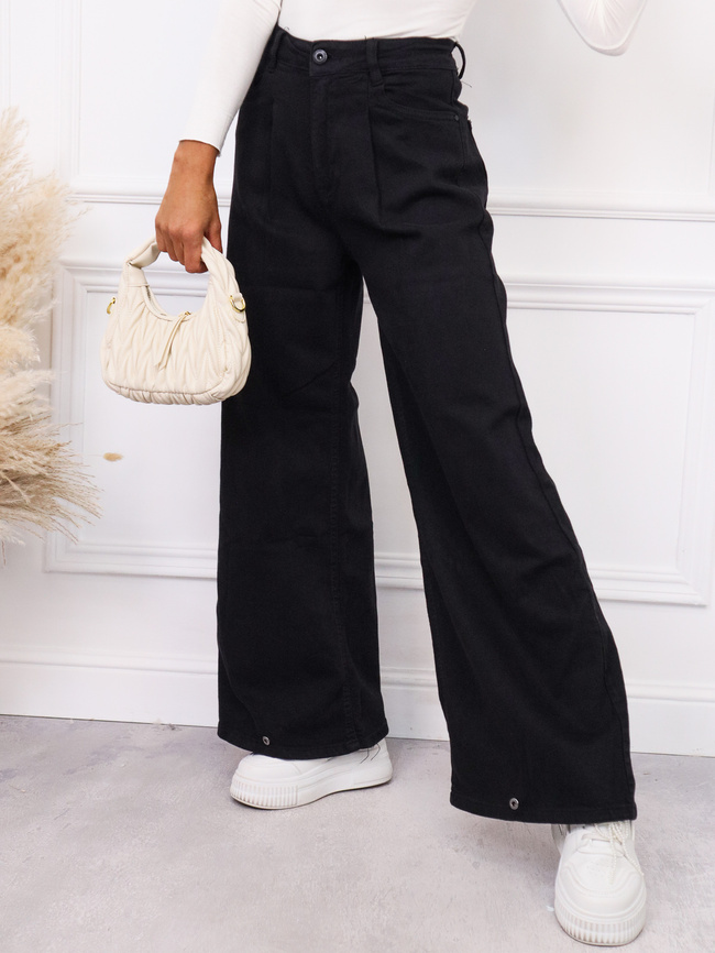 SPODNIE JEANSOWE BAGGY Z NAGAWKĄ ZAPINANĄ NA ZATRZASK-CZARNE
