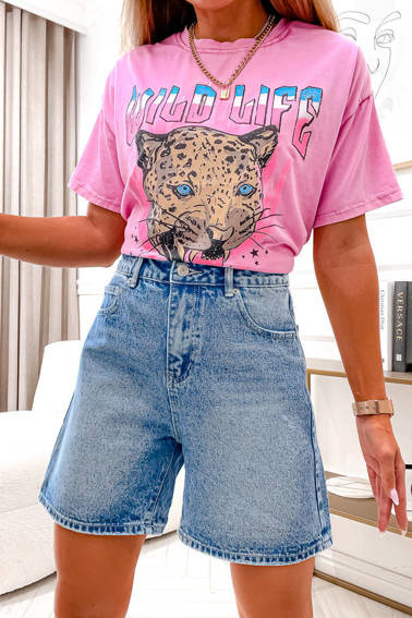 SZORTY JEANSOWE MOM FIT Z WYSOKIM STANEM- NIEBIESKIE