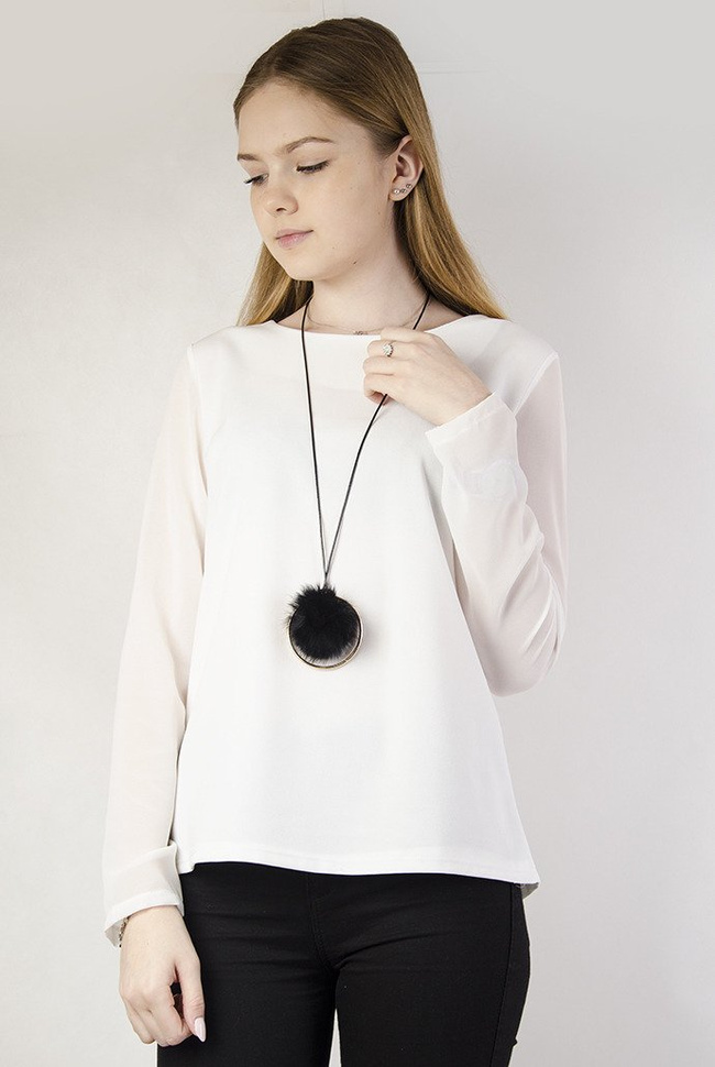 Biała zwiewna bluzka z prześwitujacymi rękawami