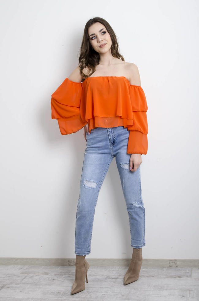BLUZKA HISZPANKA NA DŁUGI RĘKAW - POMARAŃCZOWA