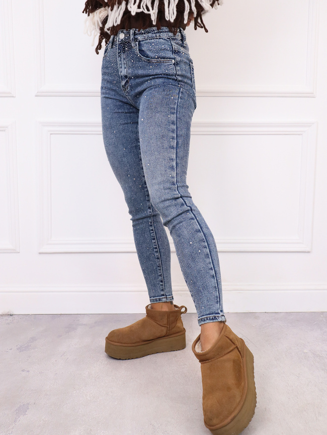 SPODNIE JEANSOWE SKINNY W CYRKONIE- JEANS