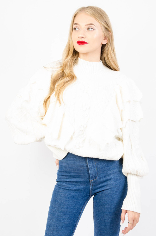 KREMOWY SWETER Z PÓŁGOLFEM