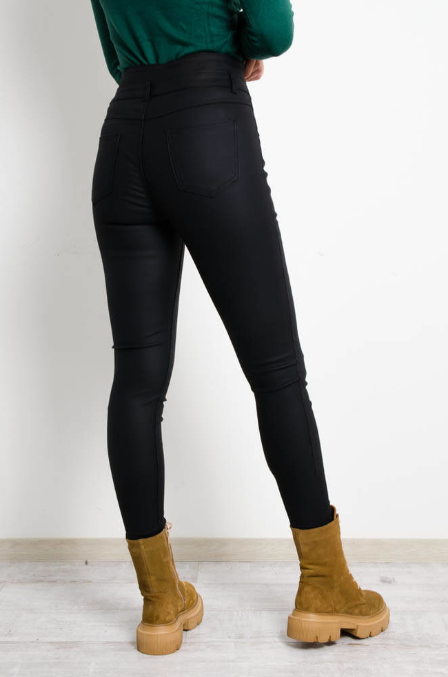 CZARNE SPODNIE WOSKOWANE Z BARDZO WYSOKIM STANEM