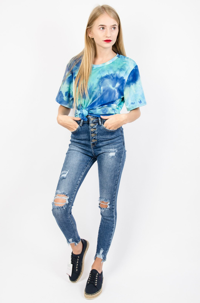 CIEMNE JEANSOWE SPODNIE ZAPINANE NA GUZIKI -WYSOKI STAN