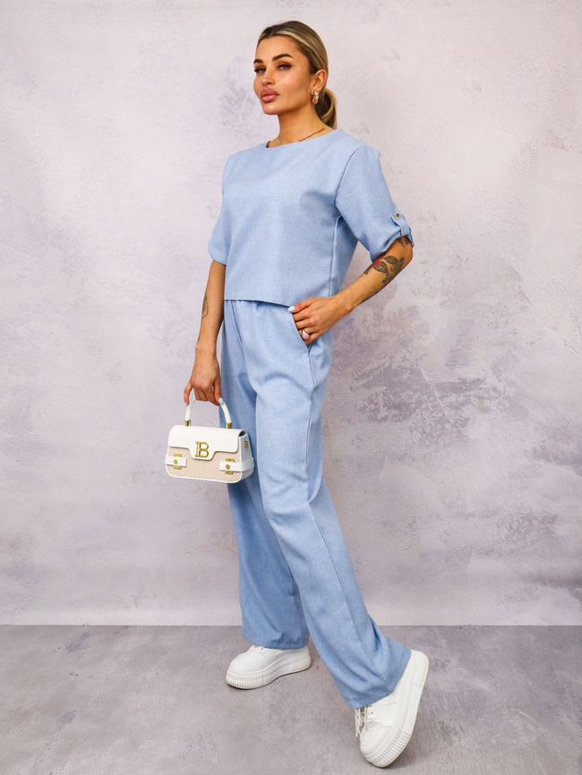 KOMPLET MATERIAŁOWY BLUZKA+ SPODNIE- NIEBIESKI