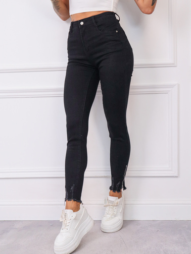 CZARNE SPODNIE Z PRZETARCIAMI I ZAMKAMI NA DOLE NOGAWEK