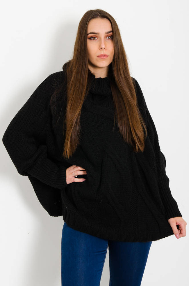 CZARNY ASYMETRYCZNY SWETER- NIETOPERZ 