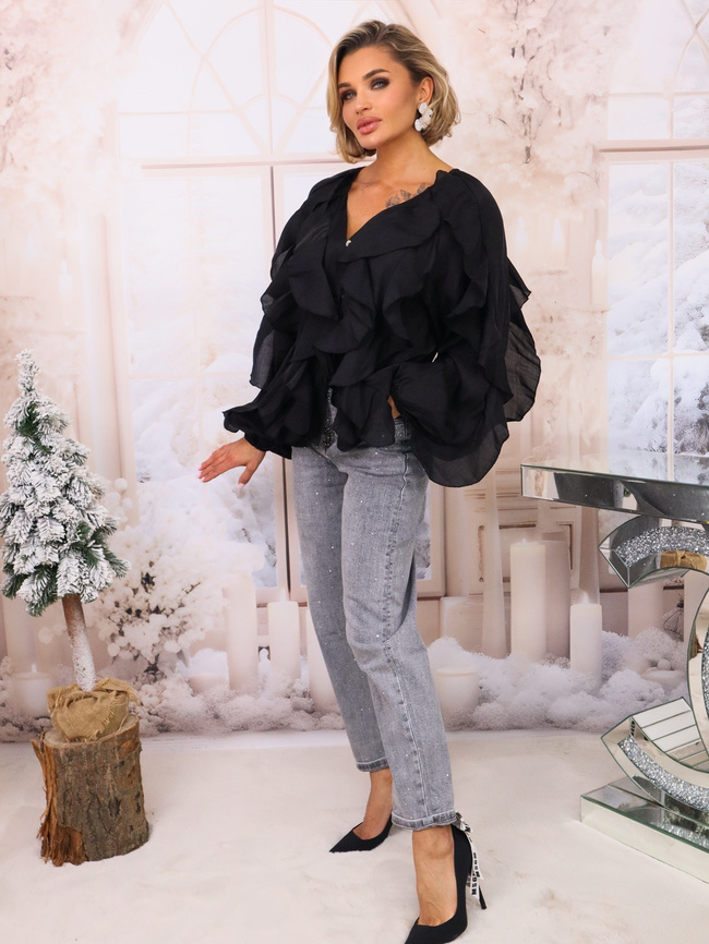 KOSZULA Z FALBANAMI ZAPINANA NA GUZIKI- CZARNA