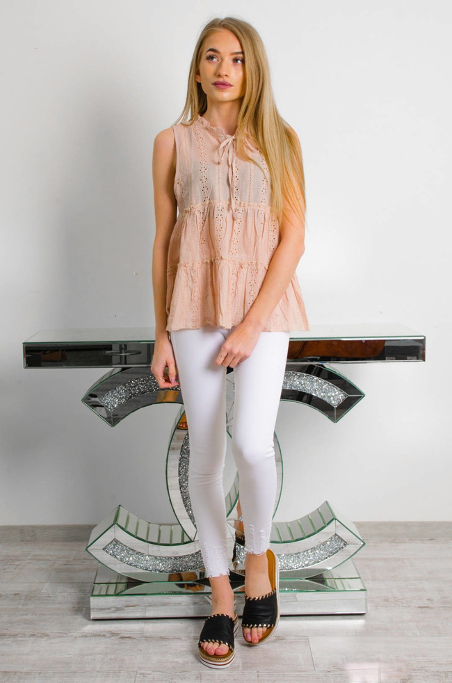 BEŻOWA AŻUROWA TRAPEZOWA BLUZKA