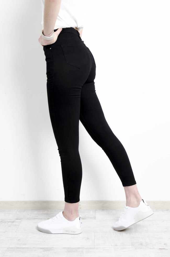 CZARNE SPODNIE SKINNY Z GUZIKAMI - WYSOKI STAN