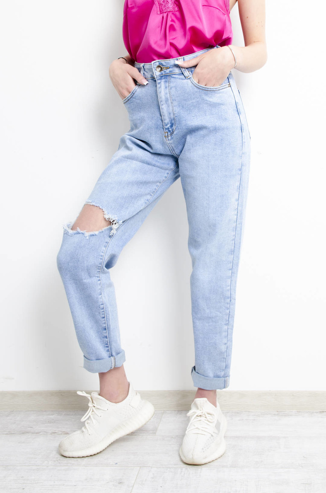 SPODNIE JEANSOWE MOM FIT Z ROZCIĘCIEM NA KOLANIE
