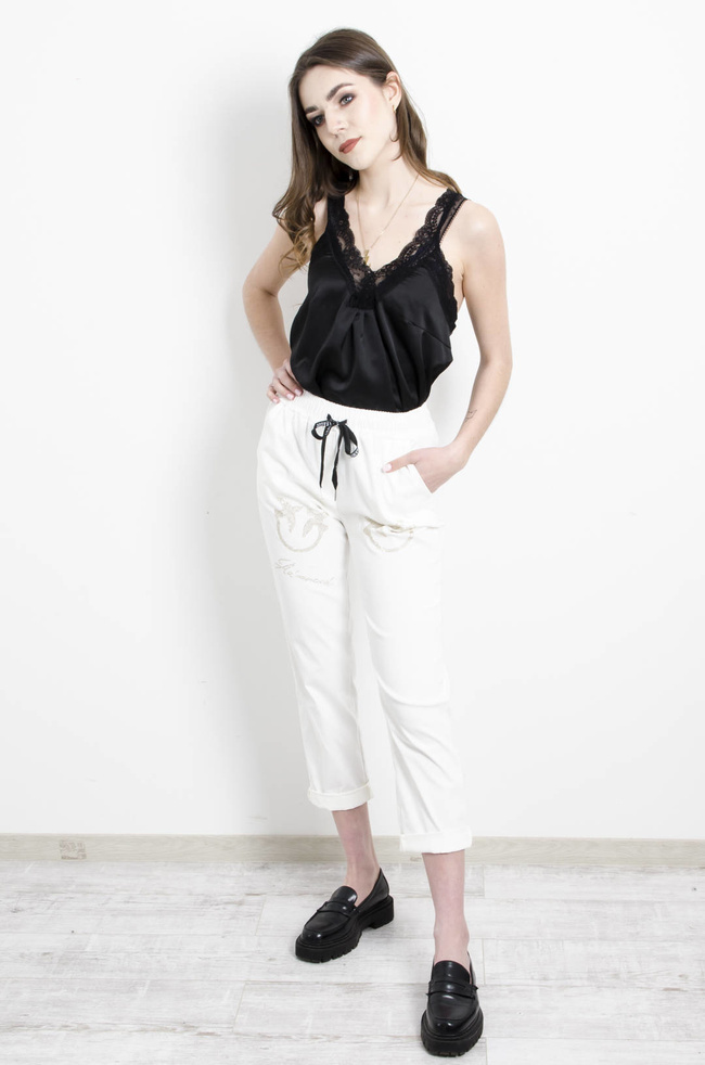 SATYNOWY TOP NA RAMIACZKACH WYKOŃCZONY KORONKĄ