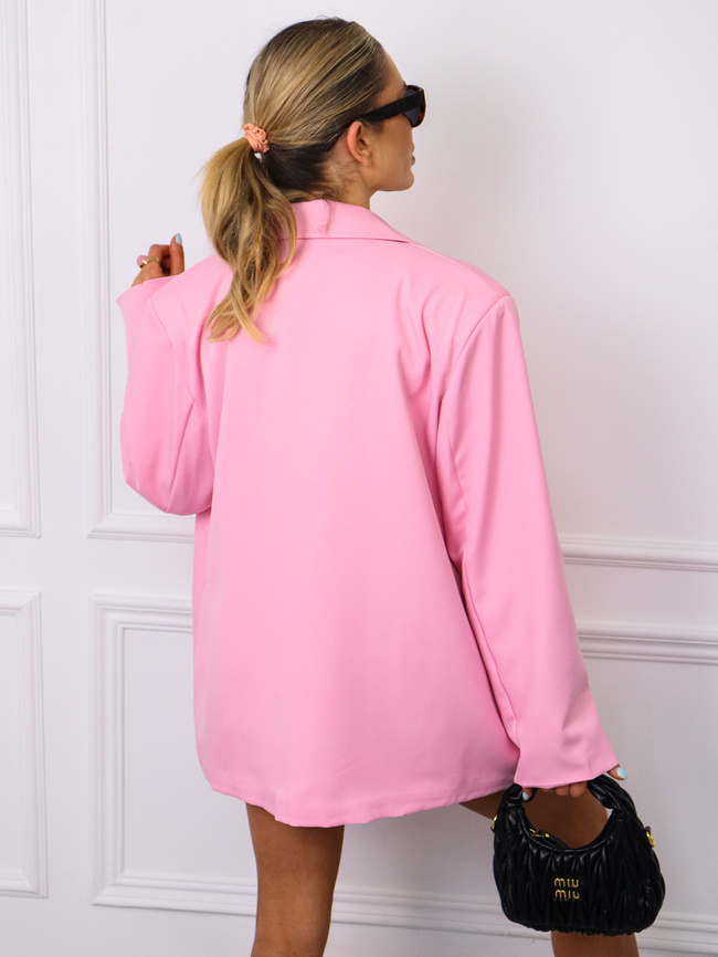 MARYNARKA OVERSIZE ZAPINANA NA GUZIKI- JASNORÓŻOWA