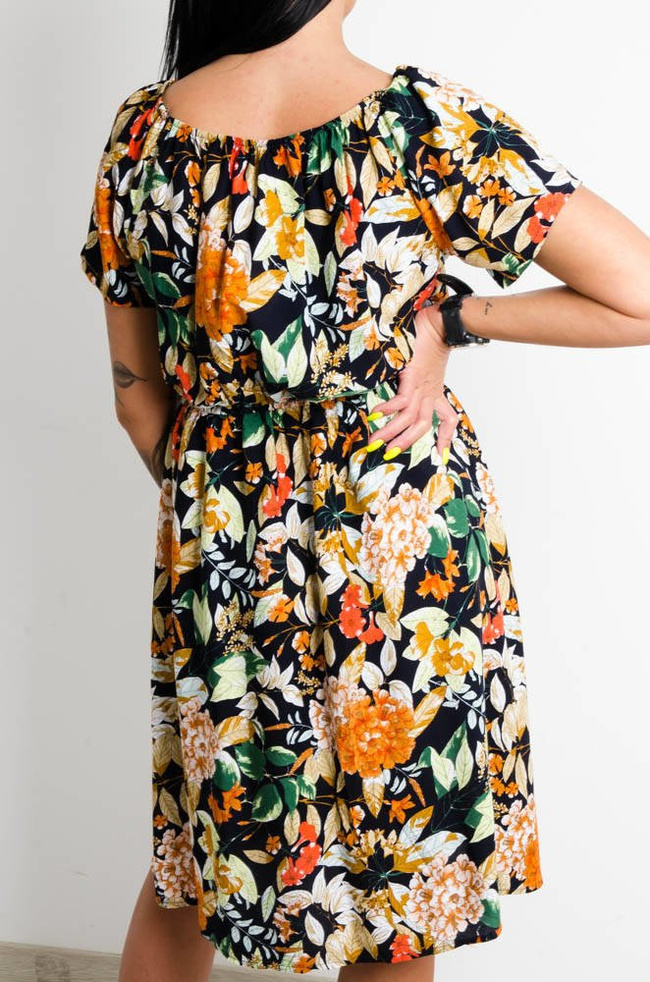 GRANATOWA SUKIENKA HISZPANKA W KWIATY