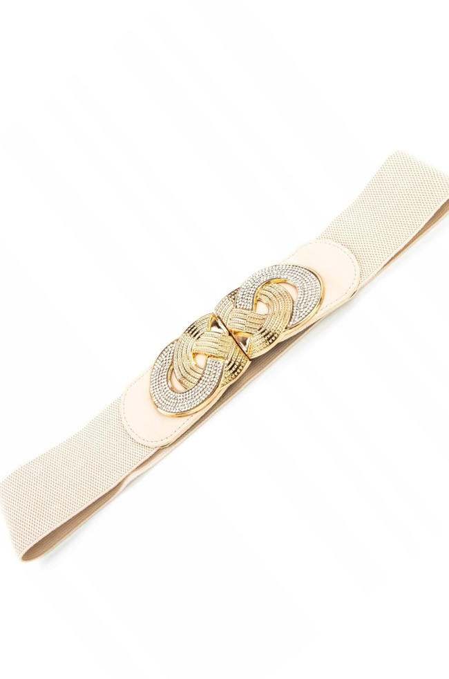 PASEK NA GUMIE ZE ZŁOTA KLAMRĄ- BEŻOWY