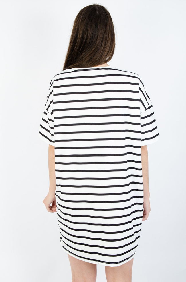 BIAŁA TUNIKA W PASKI Z APLIKACJĄ-CZERWONA KOKARDA