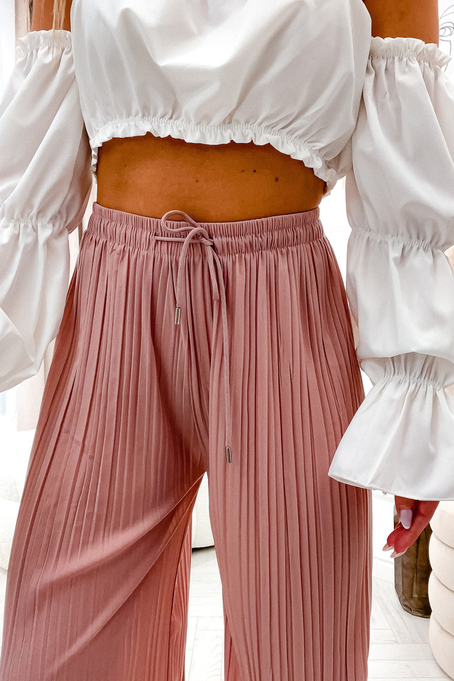 RÓŻOWE SPODNIE Z SZEROKIMI PLISOWANYMI NOGAWKAMI-WYSOKI STAN