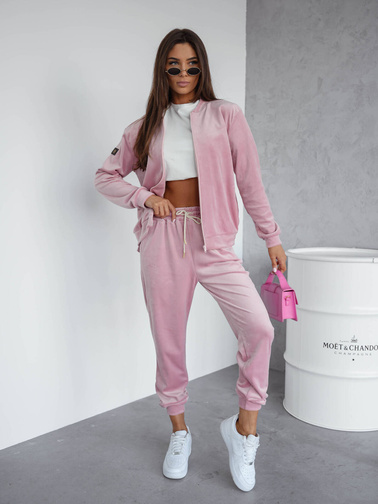 KOMPLET DRESOWY WELUROWY BLUZA ZAPINANA NA ZAMEK+ SPODNIE- PUDROWY