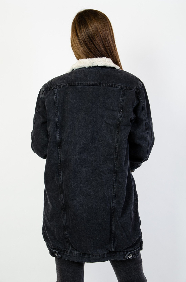 Czarna ocieplana kurtka jeansowa