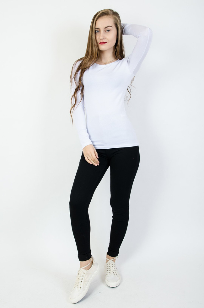 Bluzka biała typu basic z długim rękawem