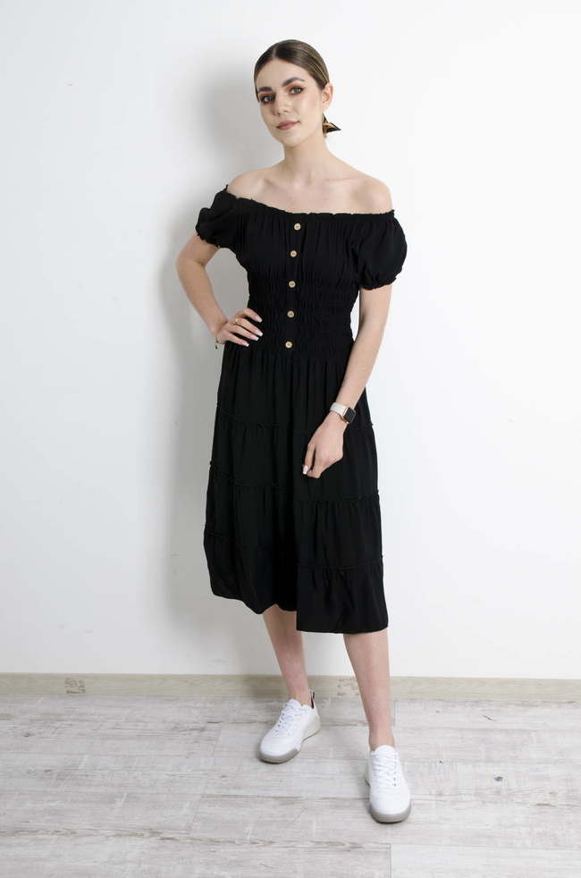 SUKIENKA HISZPANKA MIDI Z GUMĄ W PASIE- CZARNA