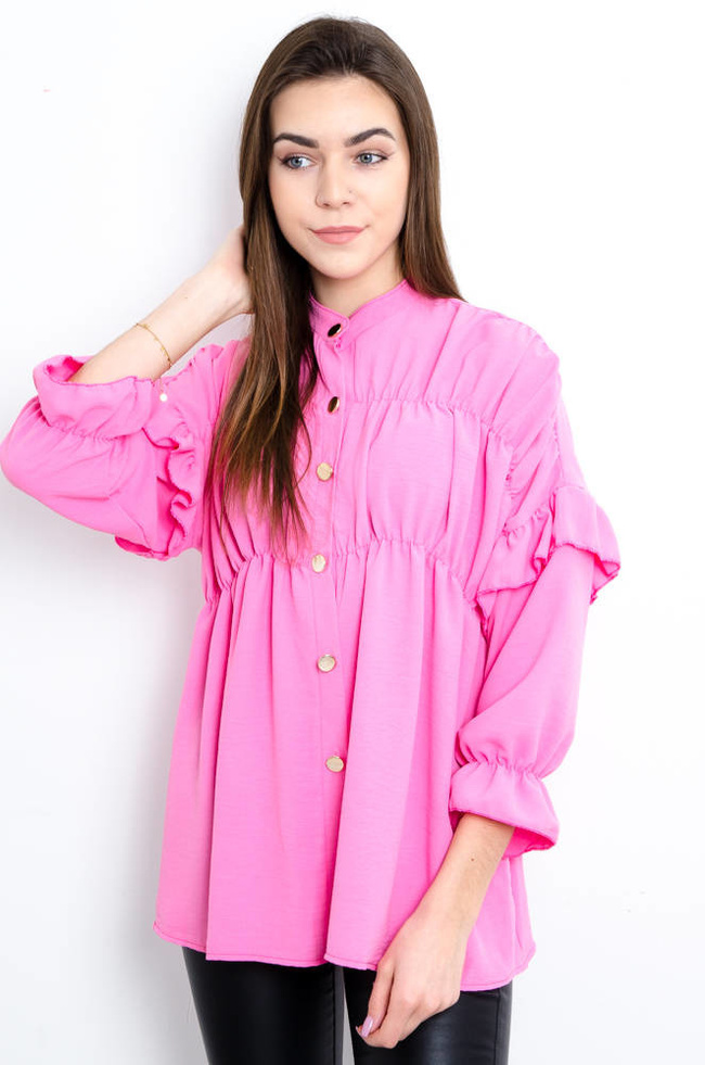 KOSZULA RÓŻOWA Z FALBANAMI 