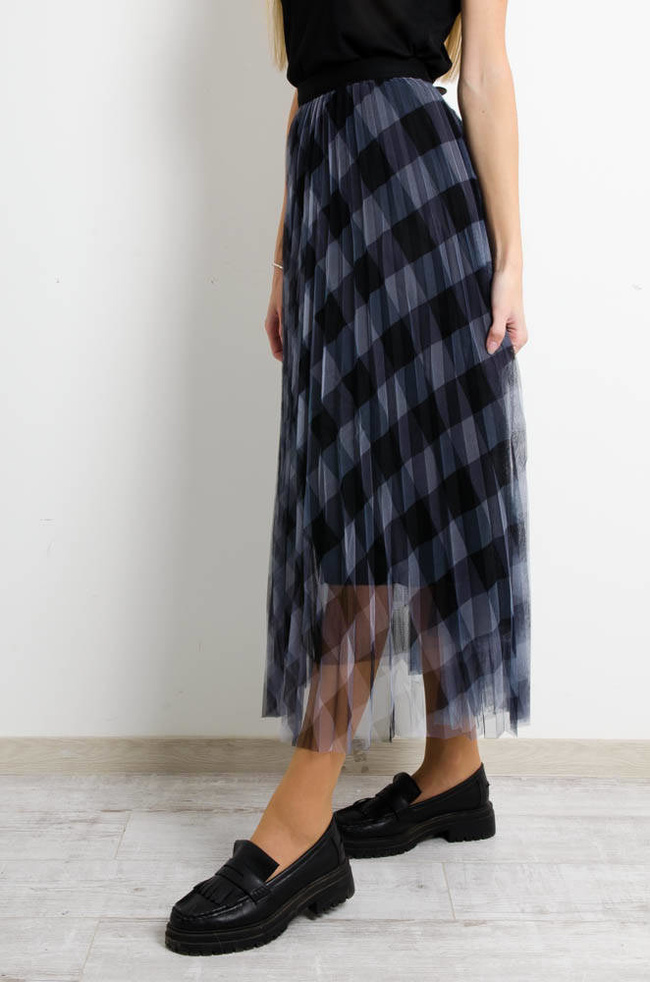 SZARA SPÓDNICA TIULOWA W KRATĘ