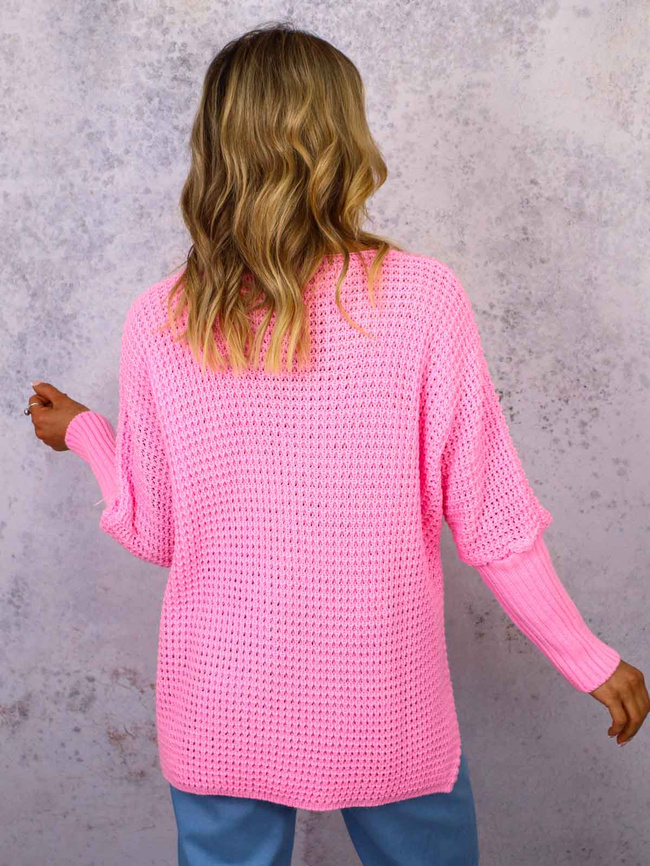 SWETER Z SERDUSZKAMI OVERSIZE- RÓŻOWY